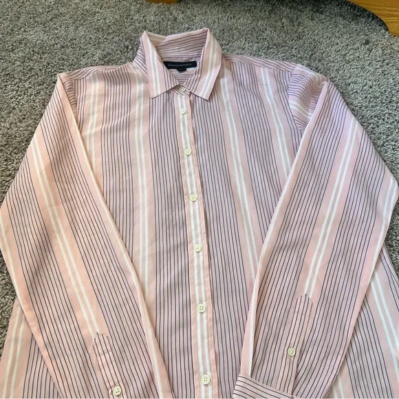 {Banana Republic} Pink and Blue Striped Button Down Shirt - Picture 3 of 7